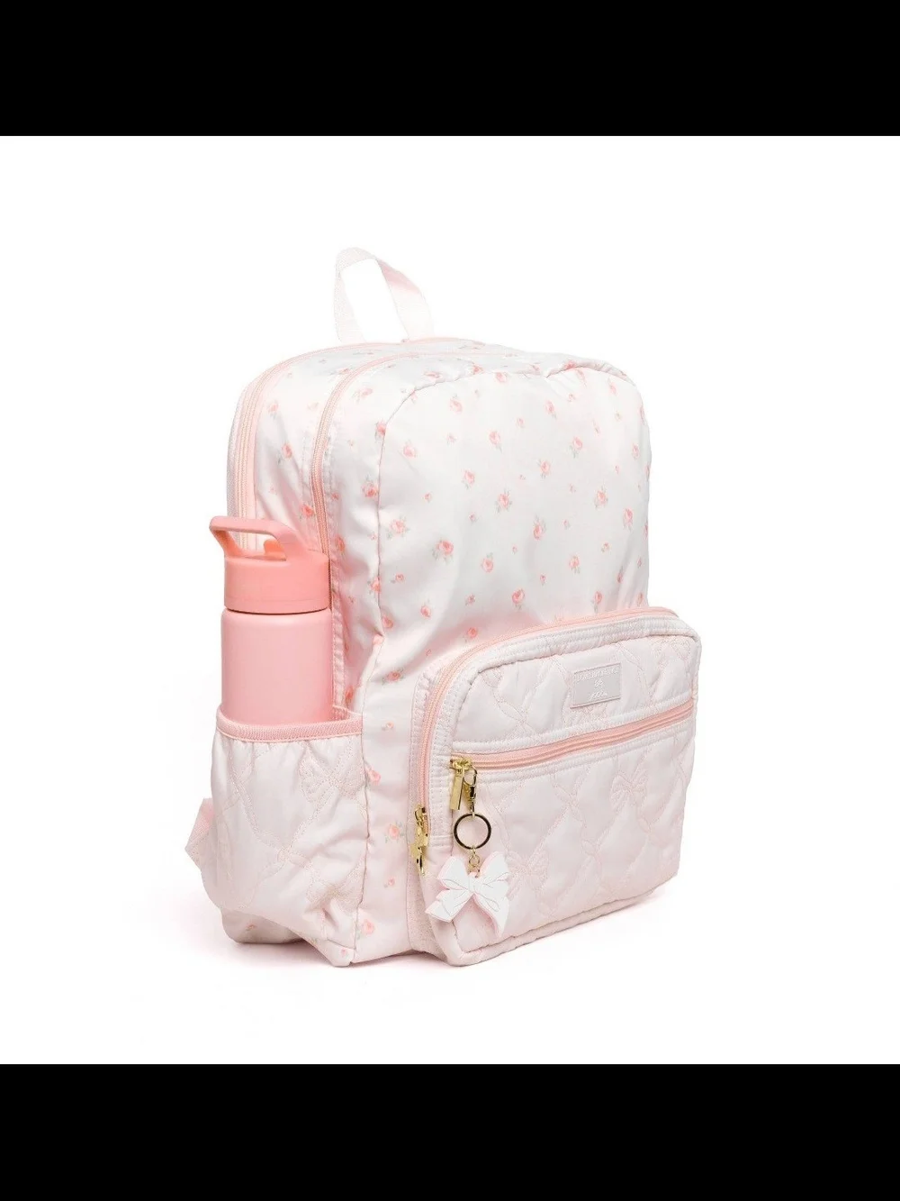 LoveShackFancy Pink Quilted Backpack with Bow Charm
